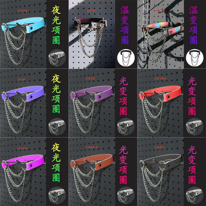 Temperature-Variable Light-Variable Luminous Cowhide Collar Female M Collar Y2K Wind Choker Neckband Unisex High-Grade Necklace - Image 2